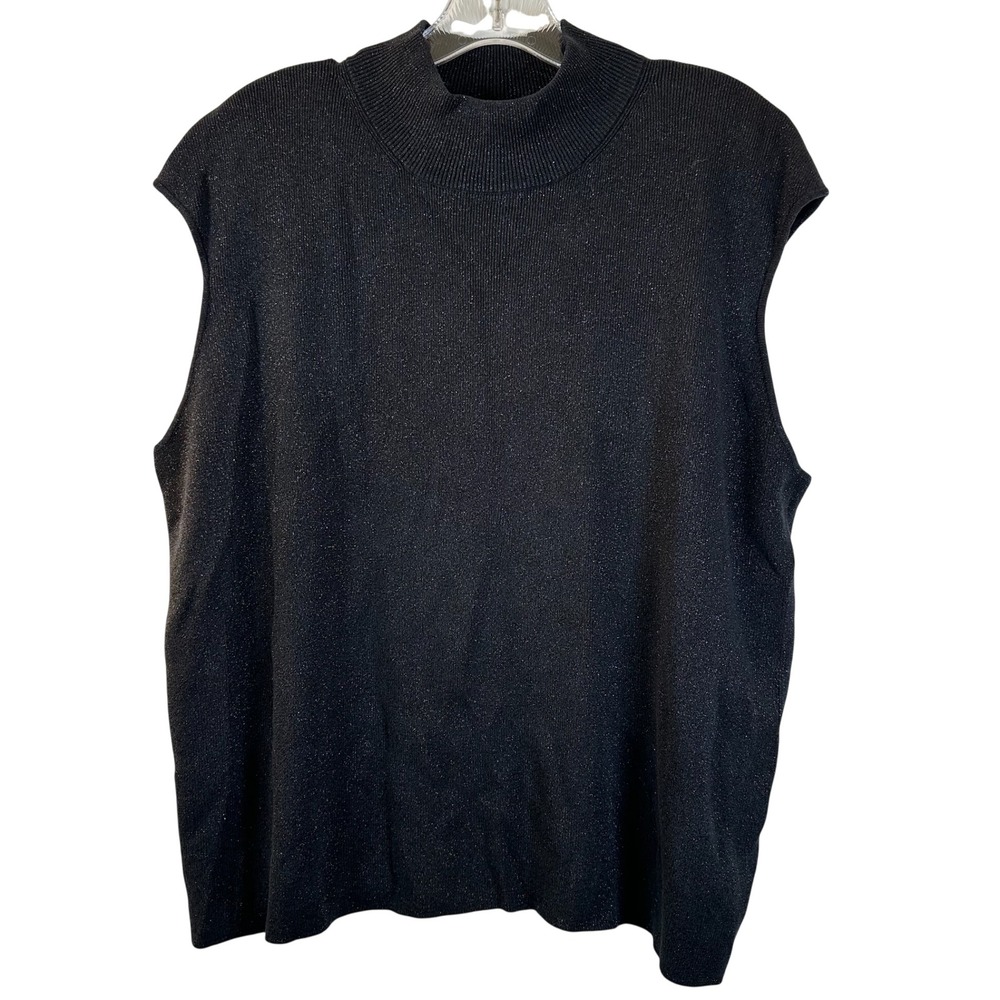 Coldwater Creek Black Silk Blend Metallic Mock Neck Sleeveless Sweater 2X